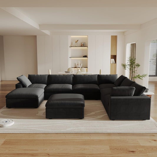 Classic Modular 7-Seater Corner Chaise in Black