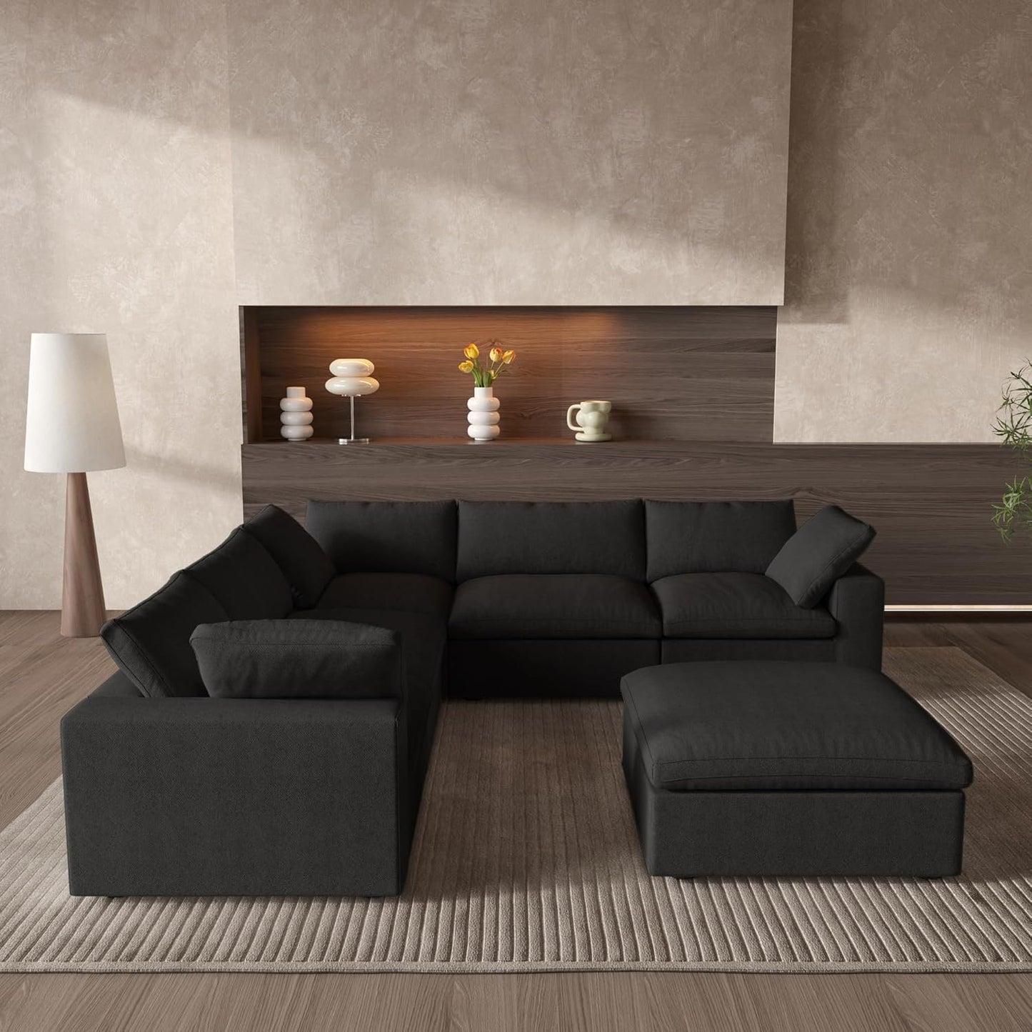 Classic Modular 5-Seater Corner Sectional + Ottoman in Black