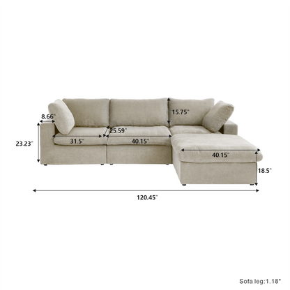 Classic Modular 3-Seater Sectional in Khaki