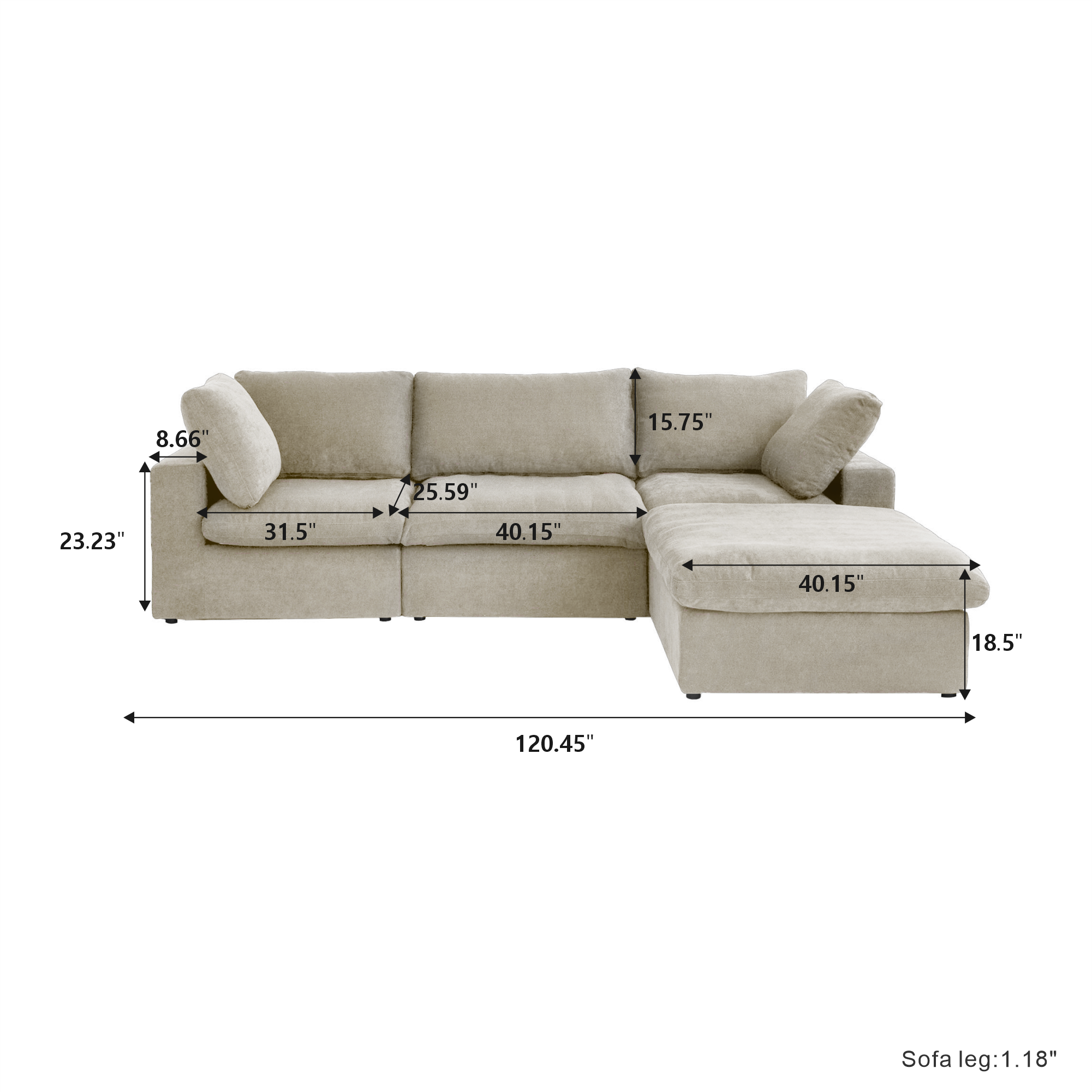 Classic Modular 3-Seater Sectional in Khaki — Nationwide