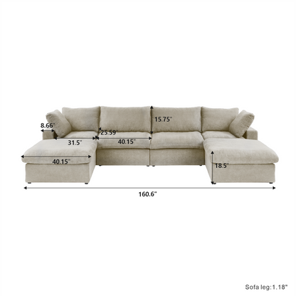 Classic Modular 4-Seater U-Sectional in Khaki