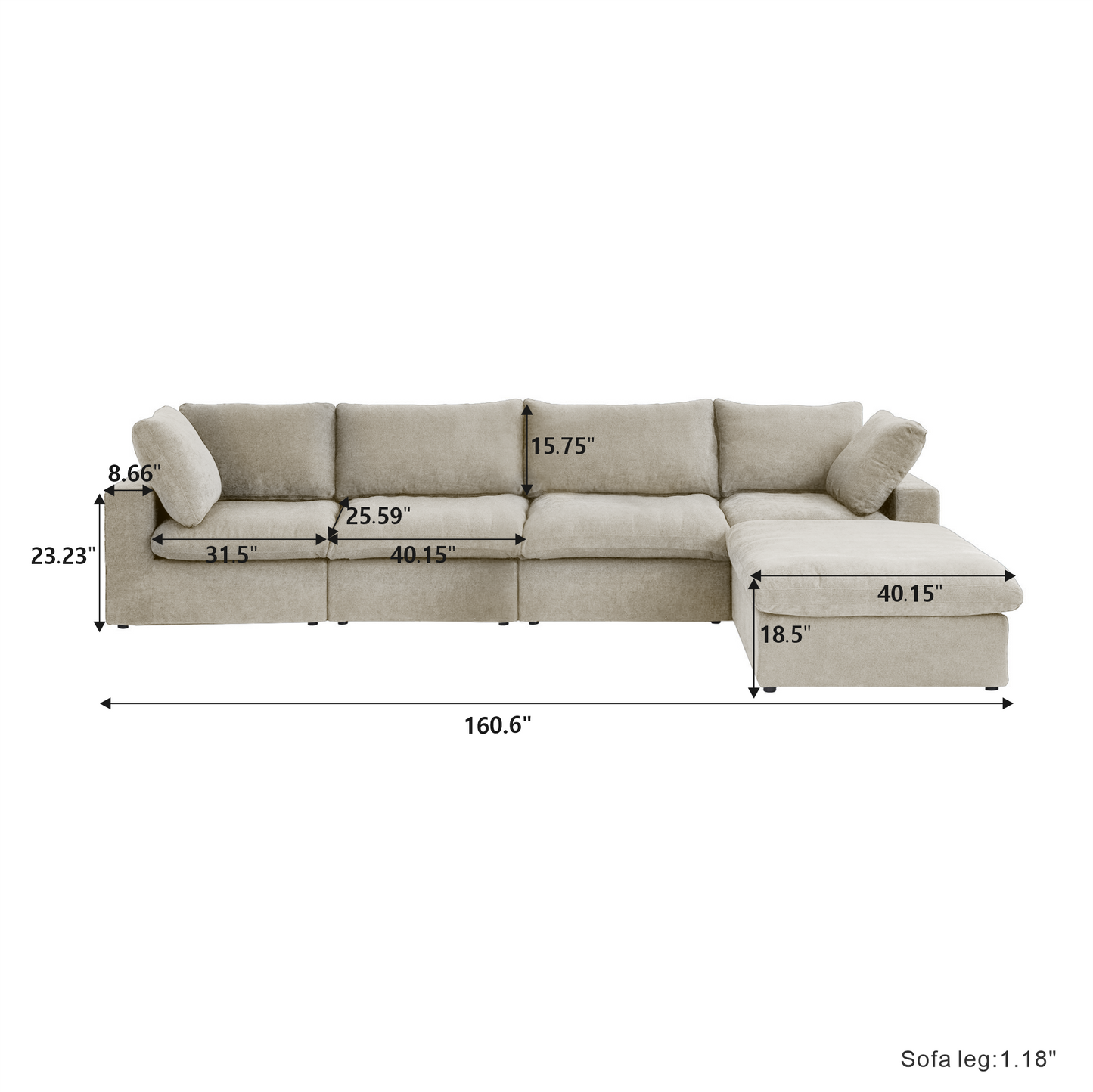 Classic Modular 4-Seater Sectional in Khaki