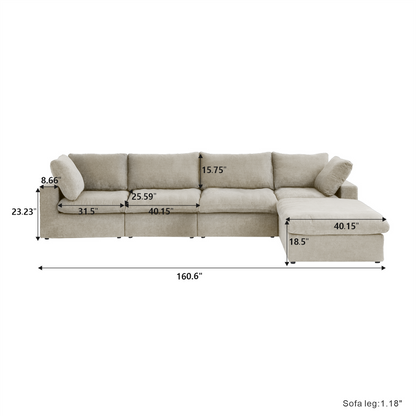 Classic Modular 4-Seater Sectional in Khaki
