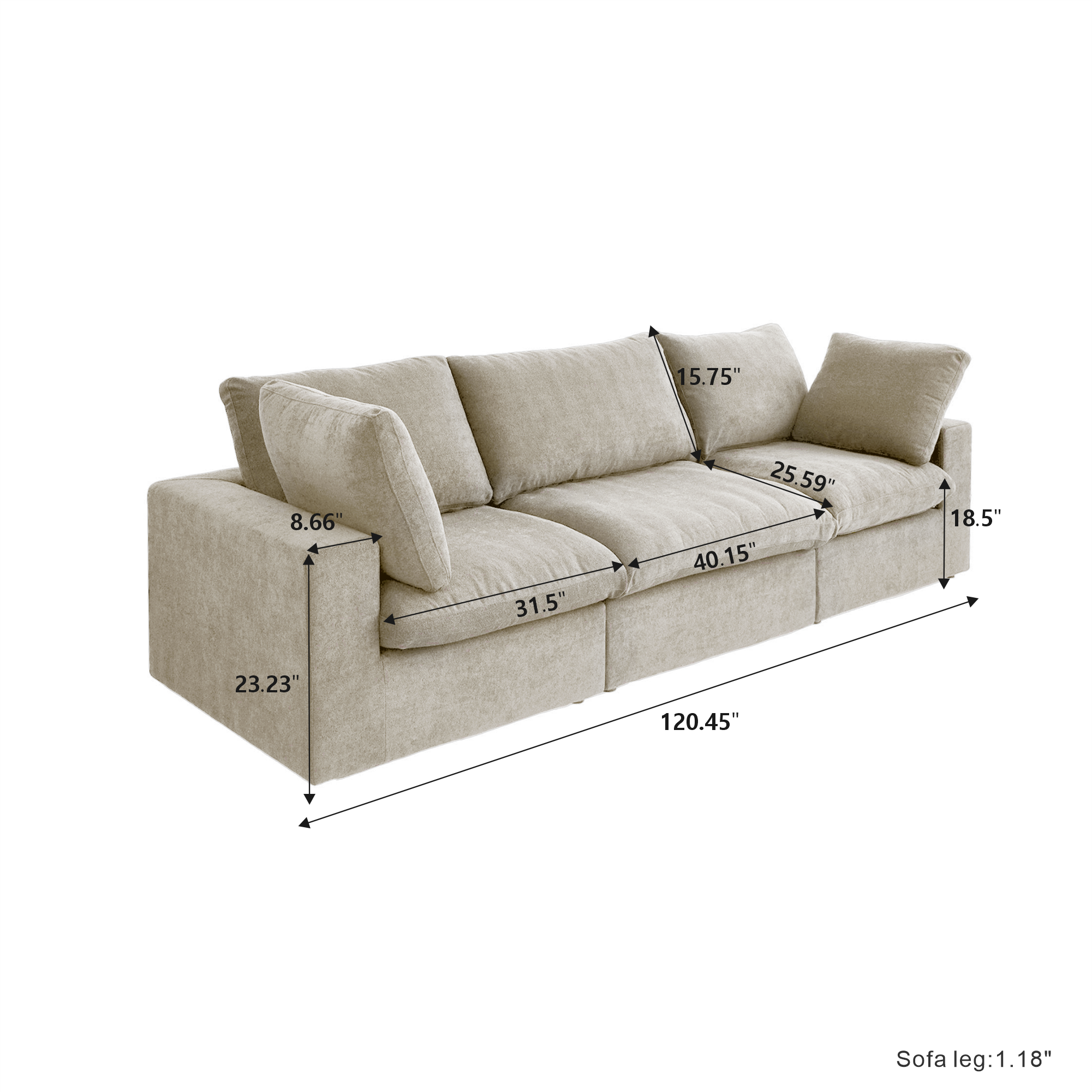 Classic Modular 3-Seater Sofa in Khaki