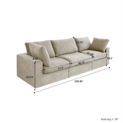 Classic Modular 3-Seater Sofa in Khaki