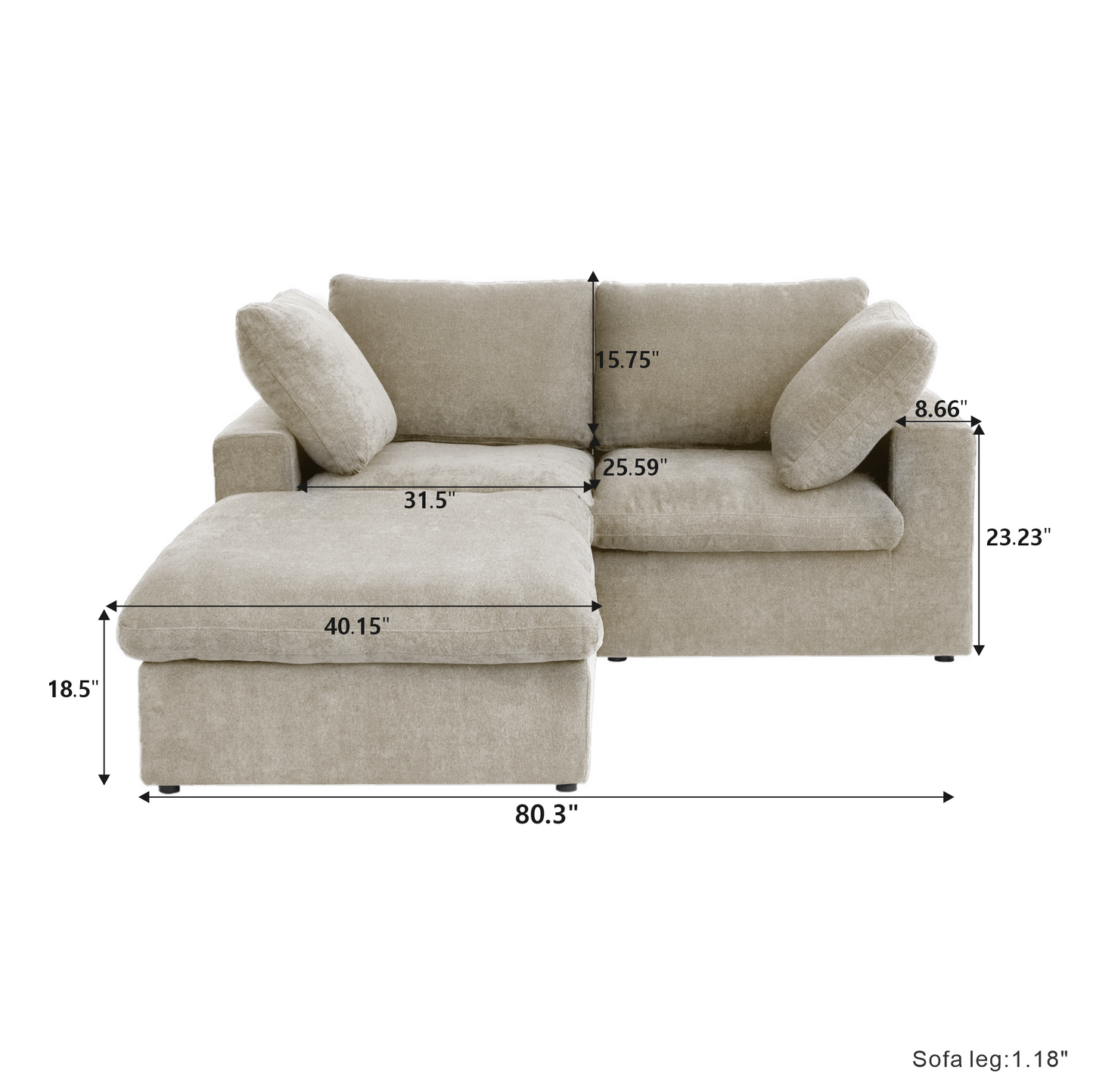 Classic Modular 2-Seater Sectional in Khaki