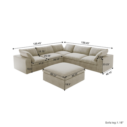 Classic Modular 5-Seater Corner Sectional + Ottoman in Khaki