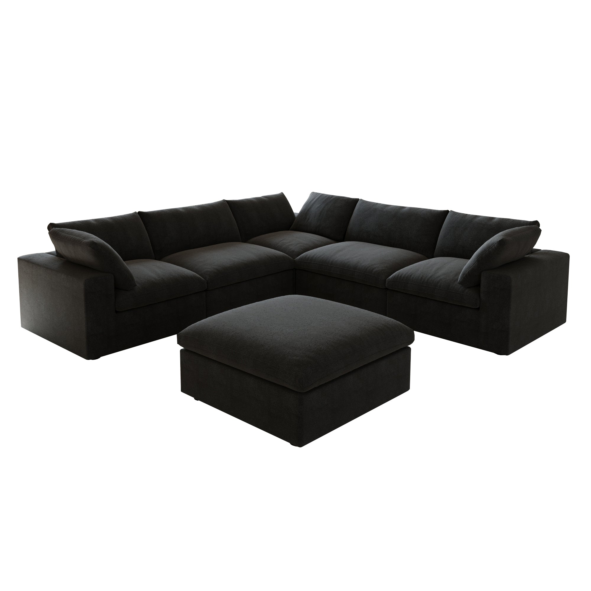 Classic Modular 5-Seater Corner Sectional + Ottoman in Black