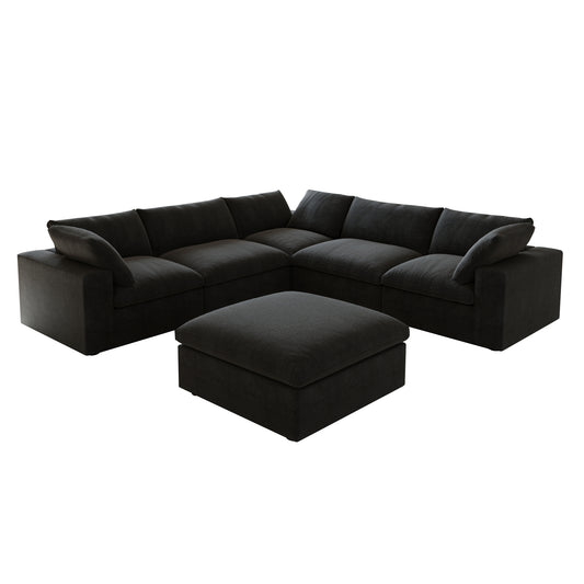 Classic Modular 5-Seater Corner Sectional + Ottoman in Black