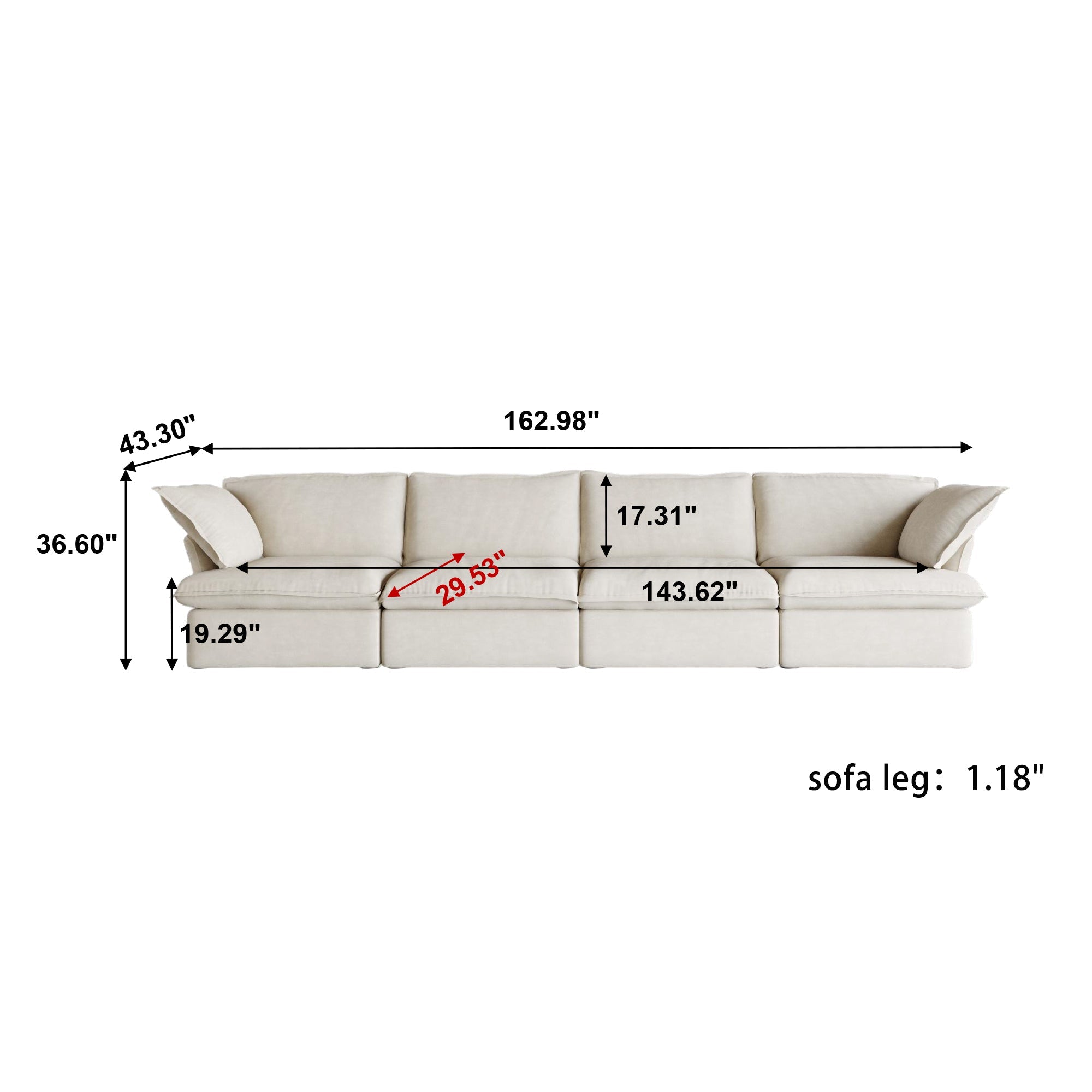 Modular Luxe 4-Seater U-Sectional in Beige — Nationwide