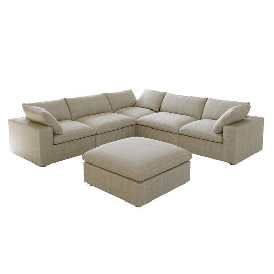 Classic Modular 5-Seater Corner Sectional + Ottoman in Khaki