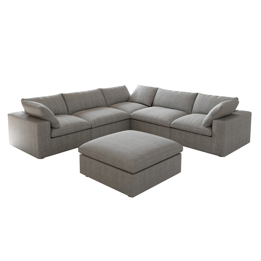 Classic Modular 5-Seater Corner Sectional + Ottoman in Gray