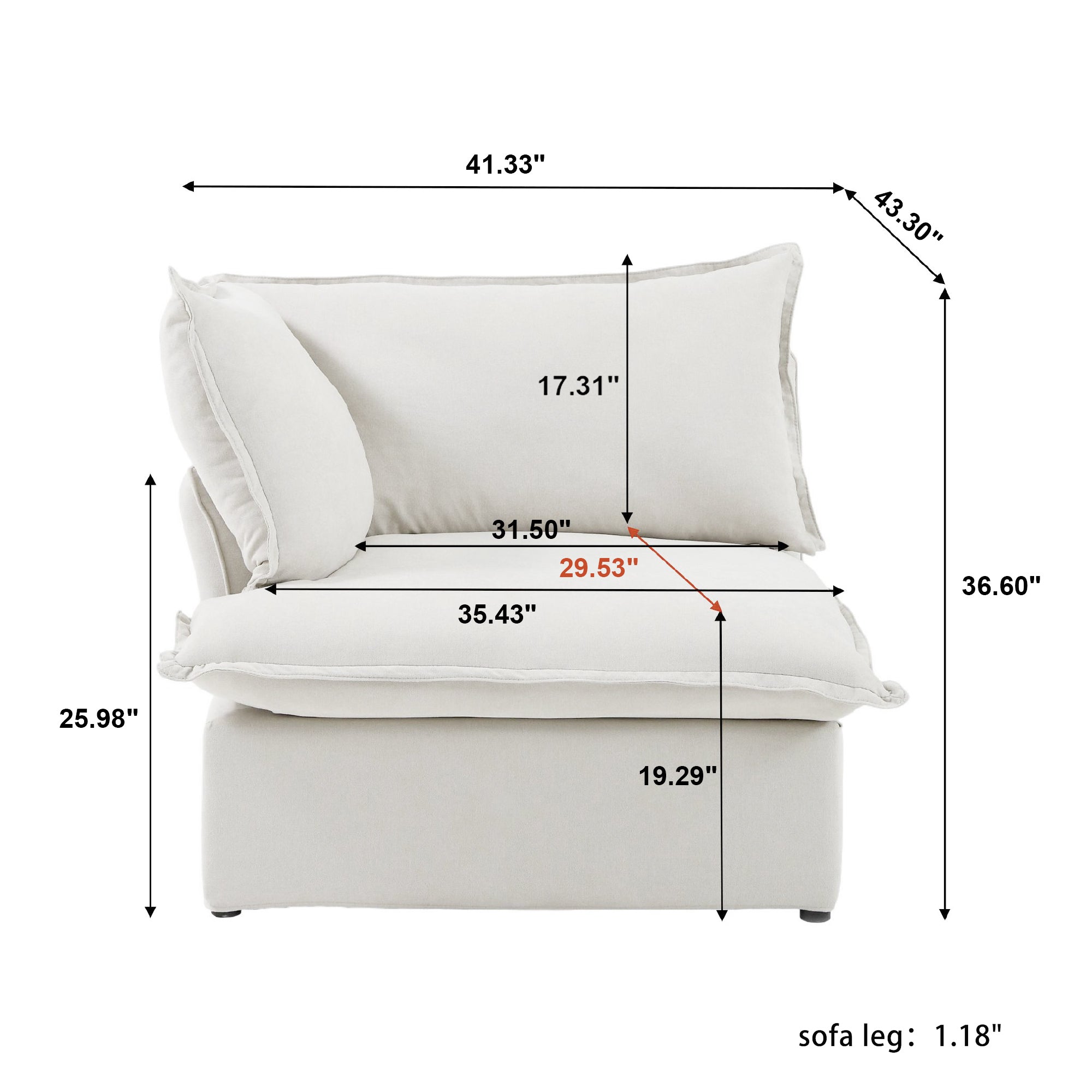 Modular Luxe Left Facing Armrest Piece in White