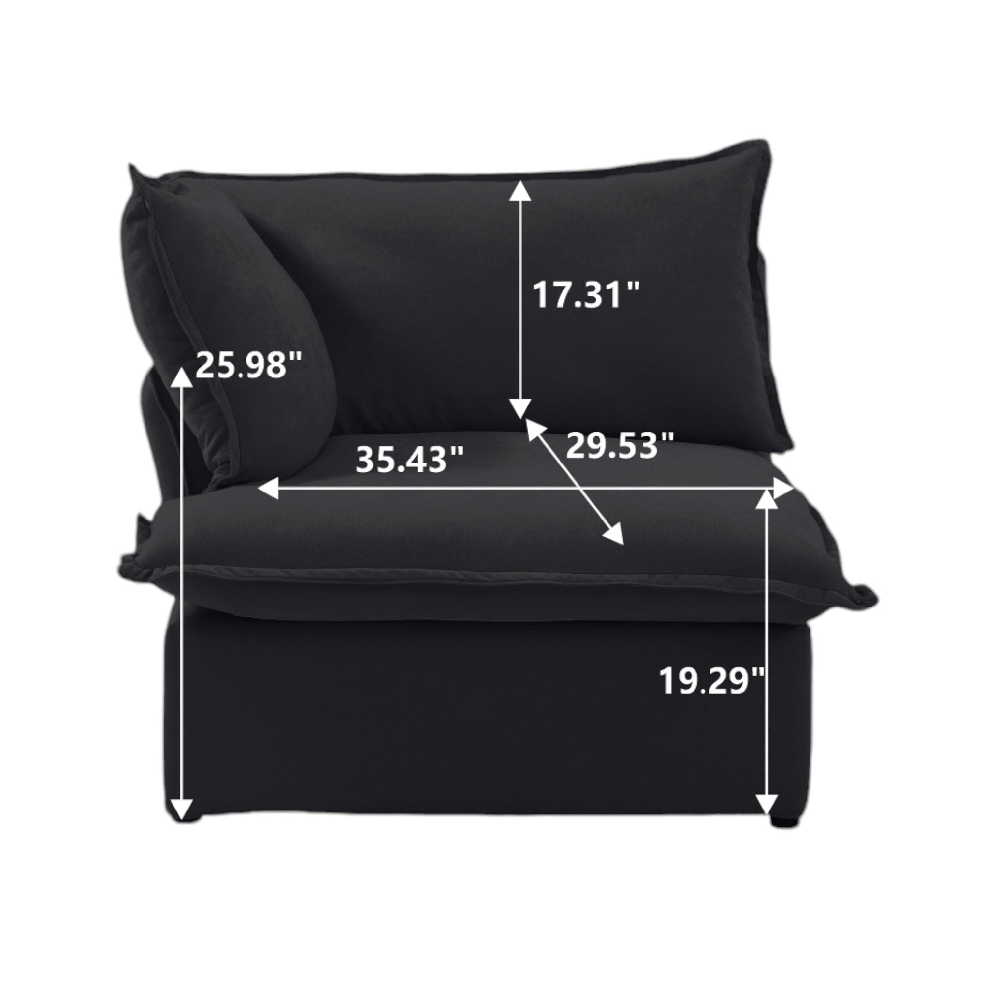 Modular Luxe Left Facing Armrest Piece in Black