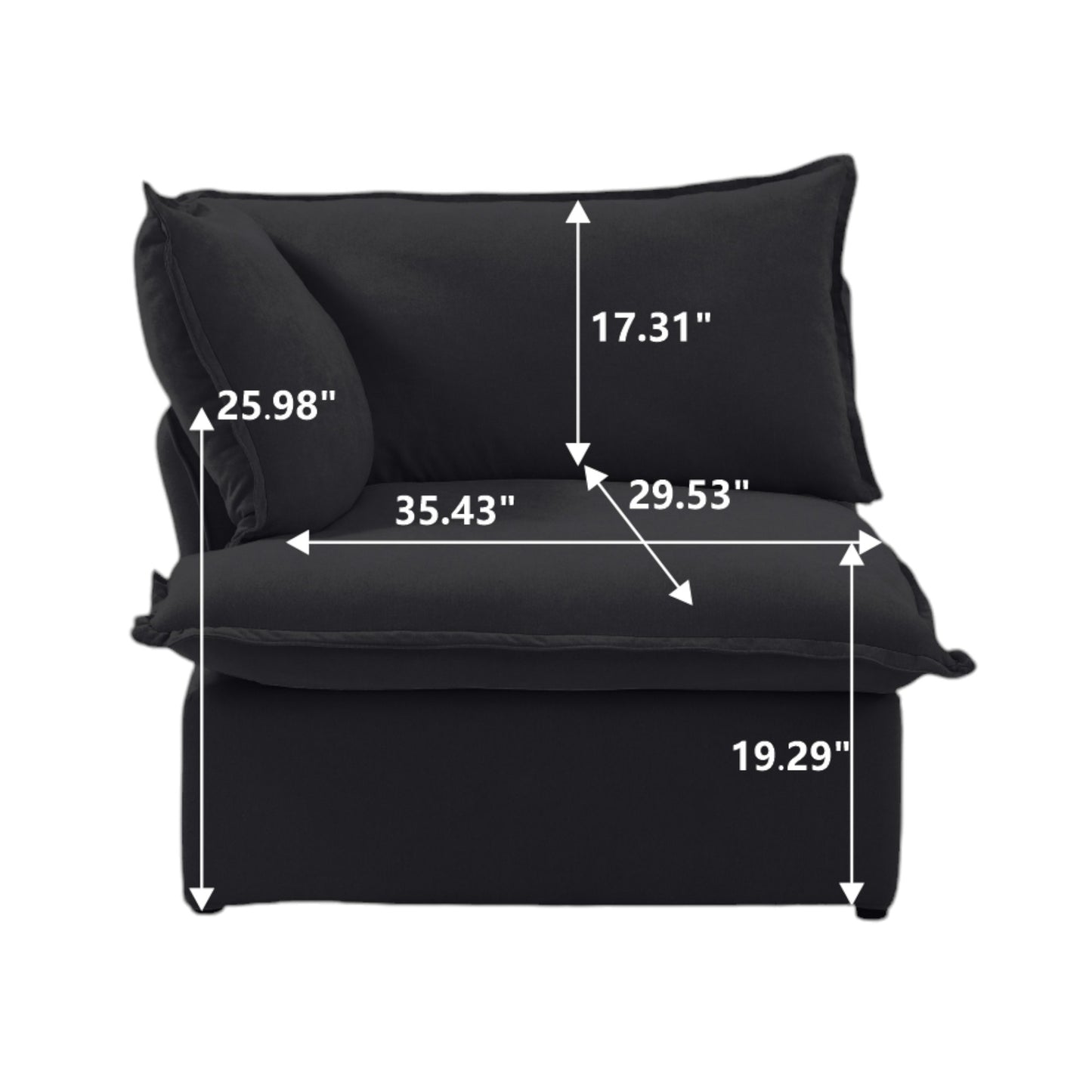 Modular Luxe Left Facing Armrest Piece in Black