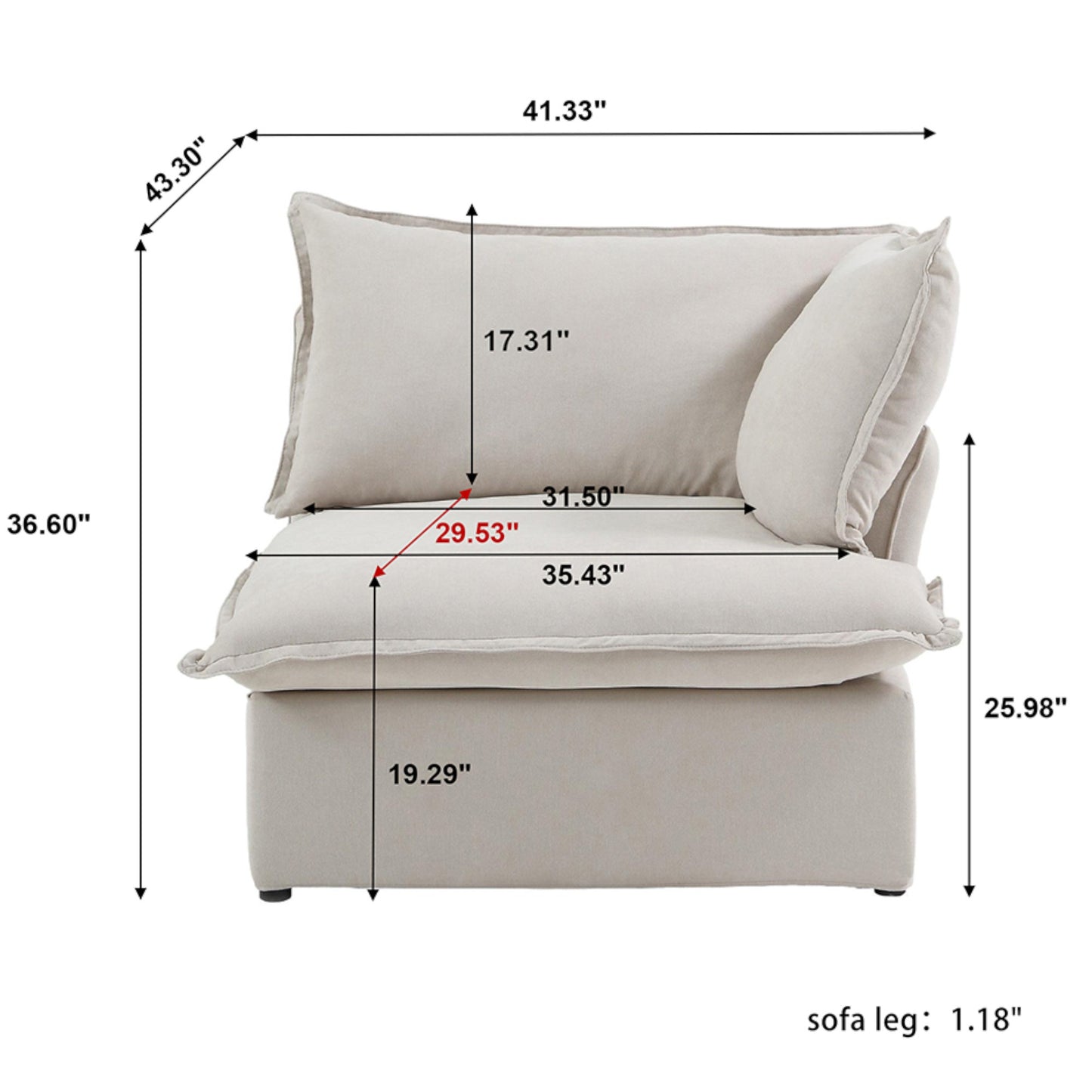 Modular Luxe Right Facing Armrest Piece in Beige