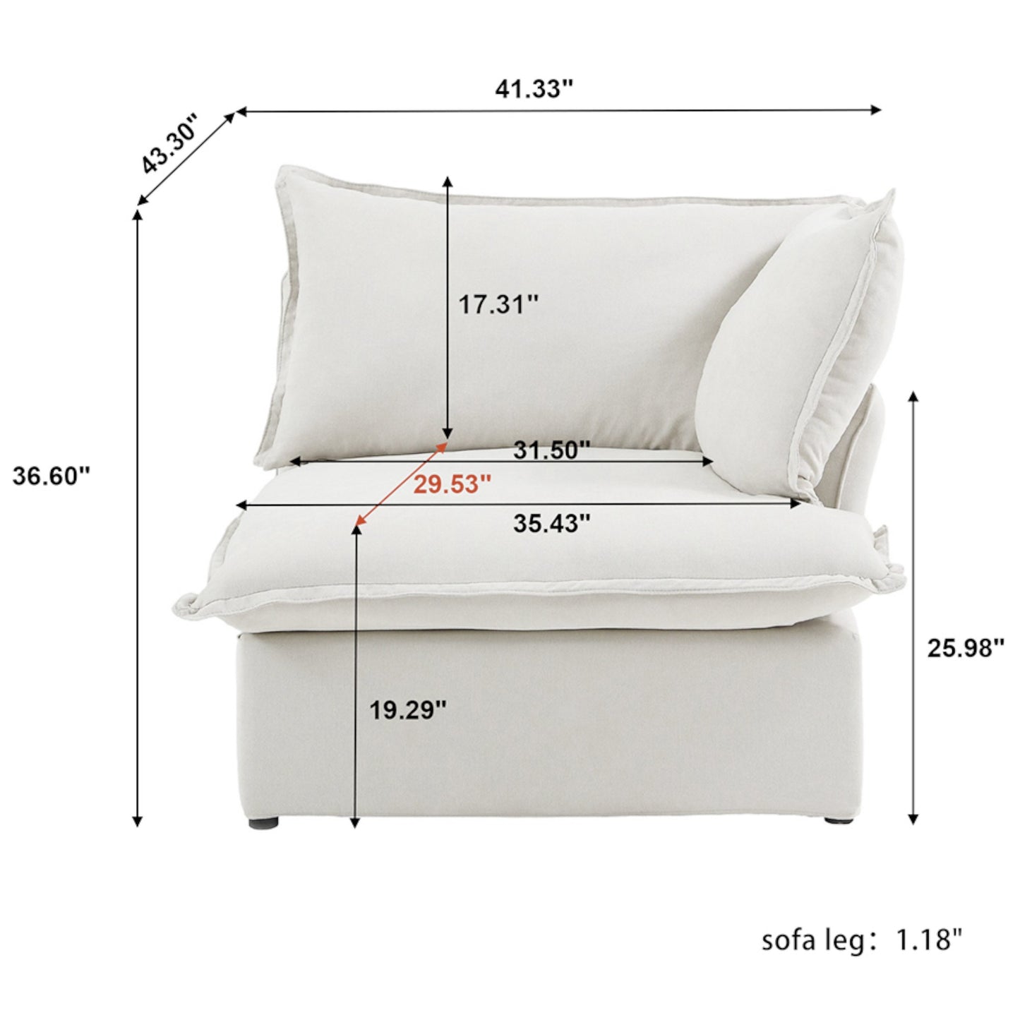 Modular Luxe Right Facing Armrest Piece in White