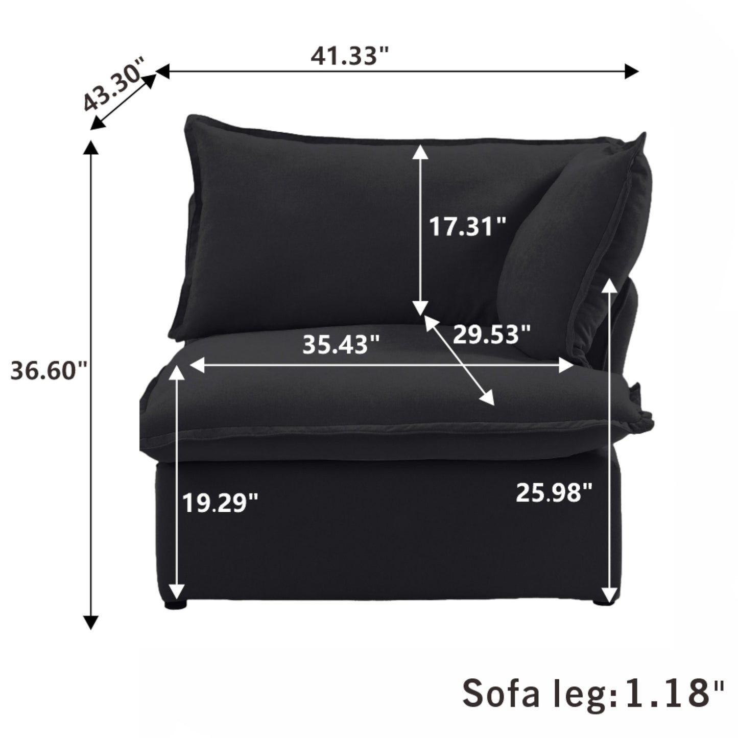 Modular Luxe Right Facing Armrest Piece in Black