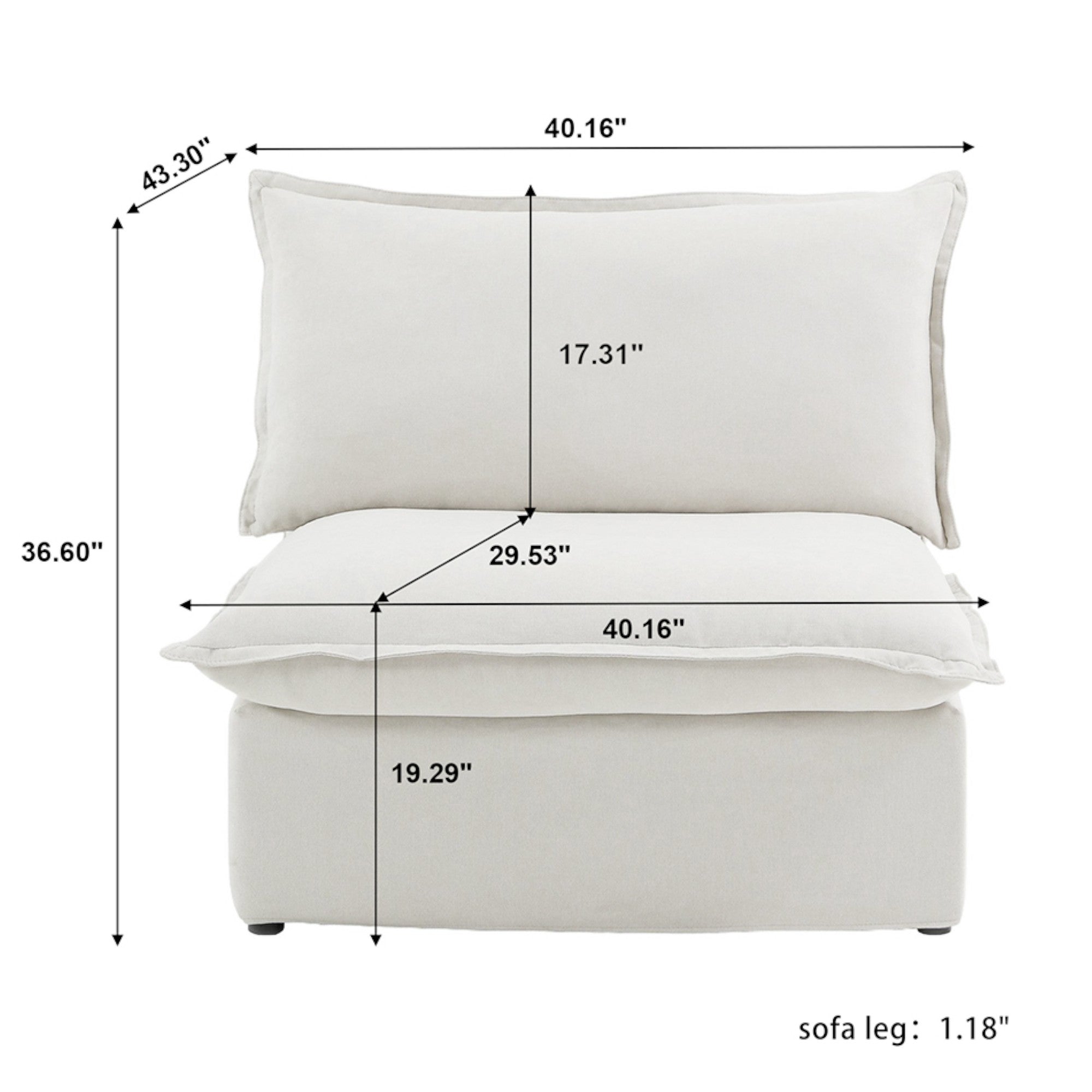 Modular Luxe Armless/Median Piece in White