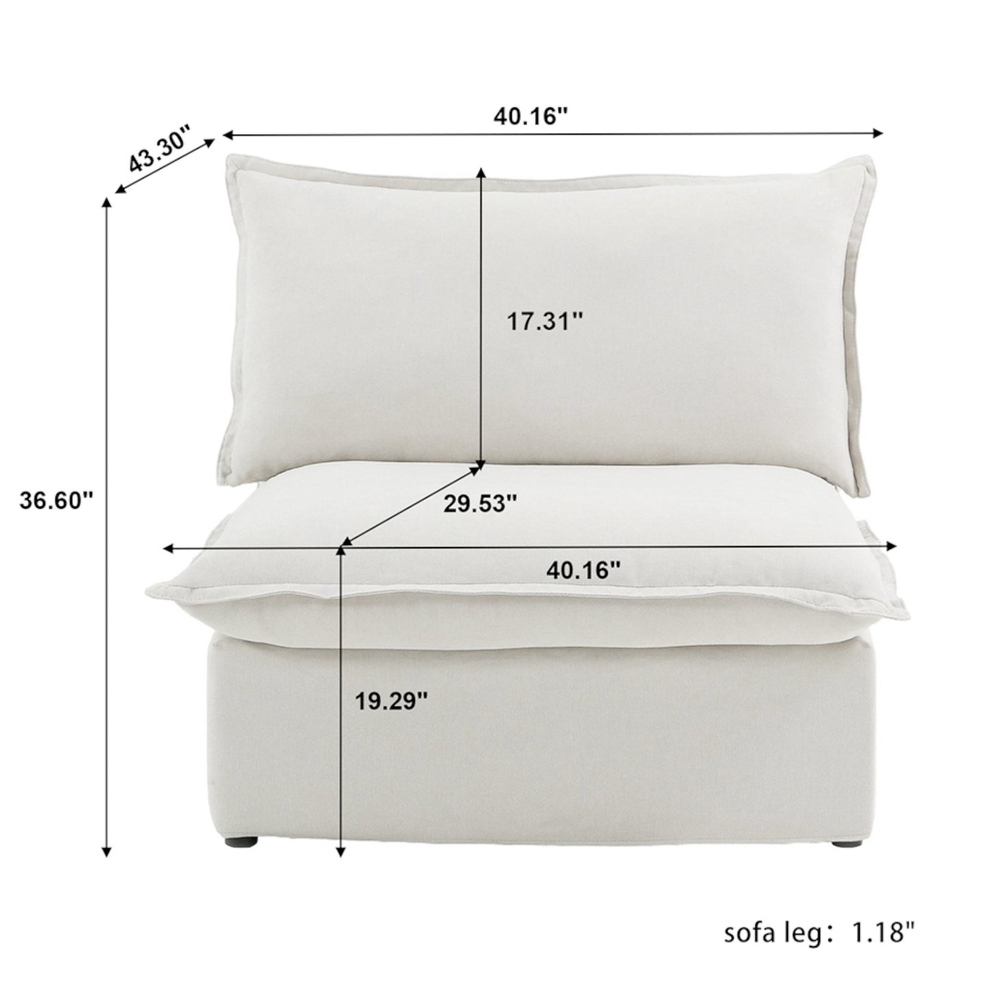 Modular Luxe Armless/Median Piece in White