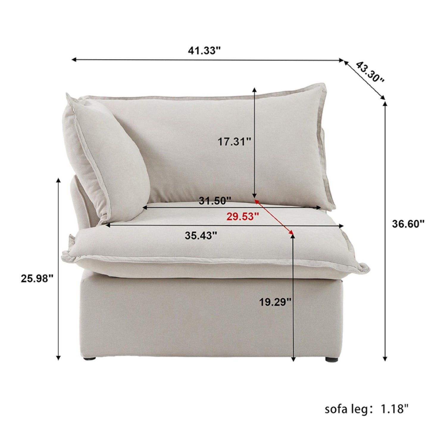 Modular Luxe Left Facing Armrest Piece in Beige