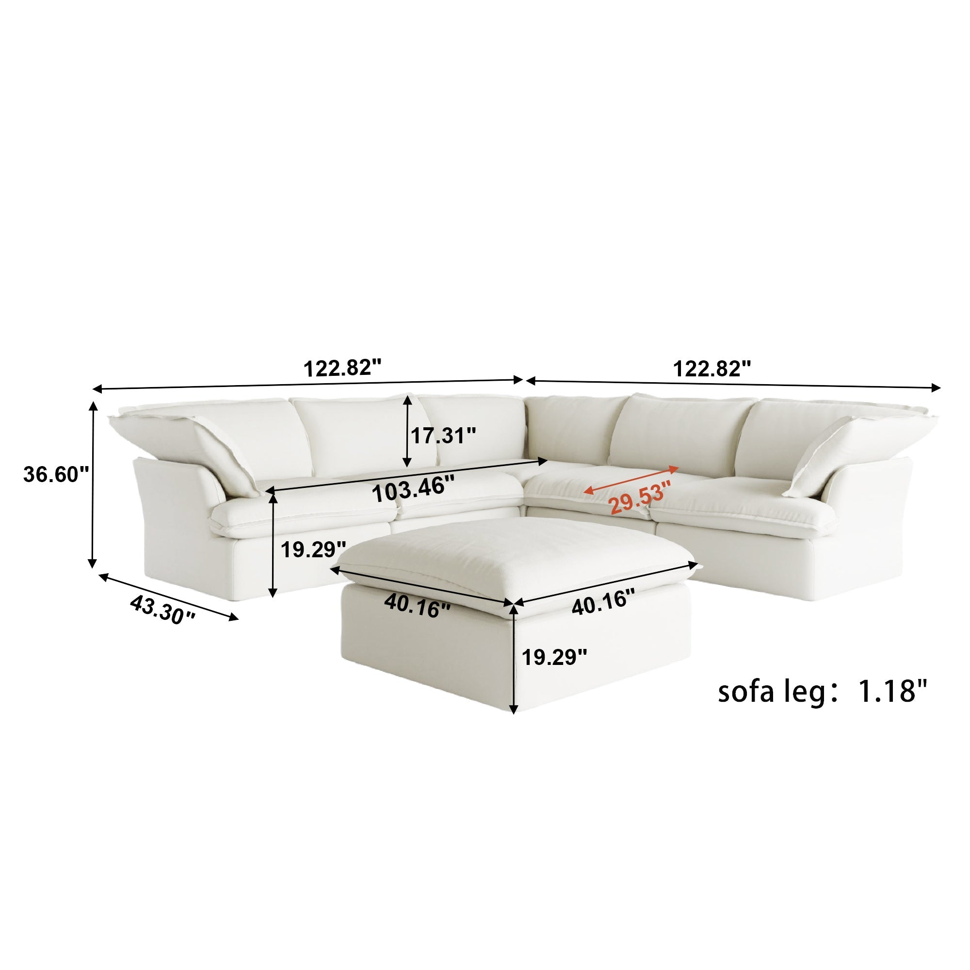 Modular Luxe 5-Seater Corner Sectional + Ottoman in White — Nationwide