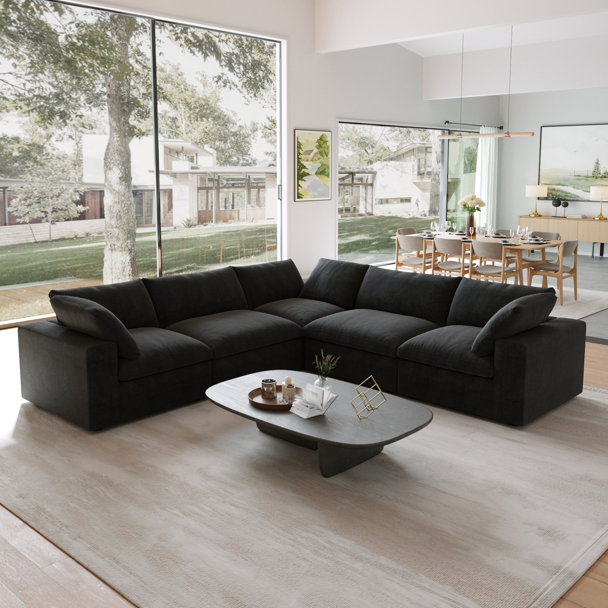 Classic Modular 5-Seater Corner Sectional in Black — Nationwide