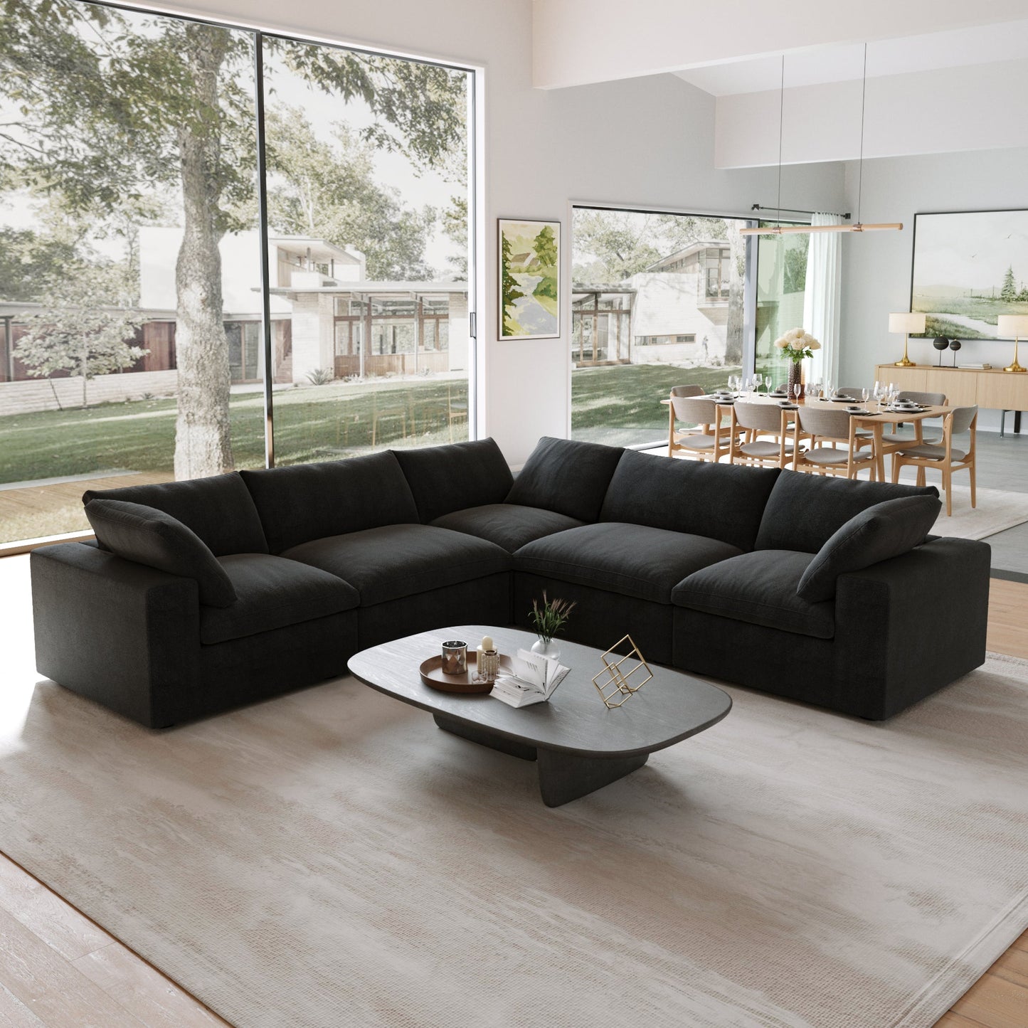 Classic Modular 5-Seater Corner Sectional in Black — Nationwide