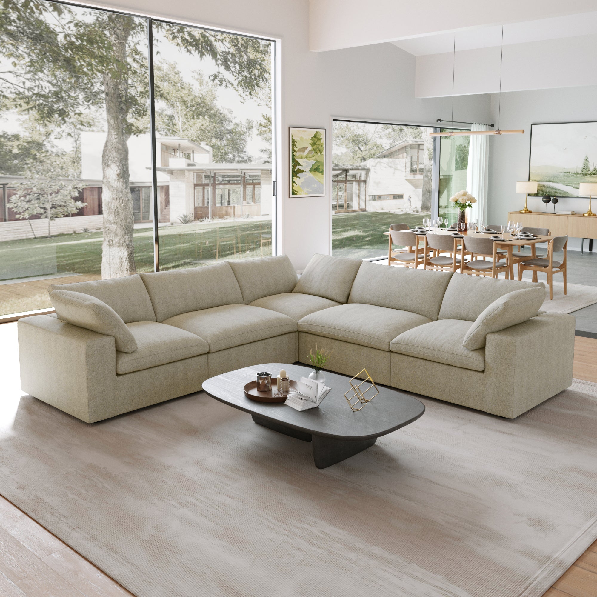 Classic Modular 5-Seater Corner Sectional in Khaki