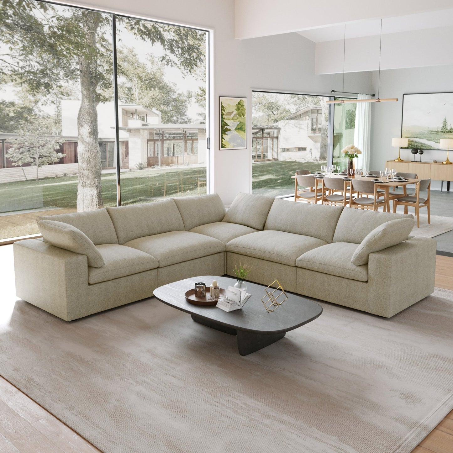 Classic Modular 5-Seater Corner Sectional in Khaki — Nationwide