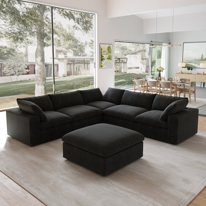 Classic Modular 5-Seater Corner Sectional + Ottoman in Black