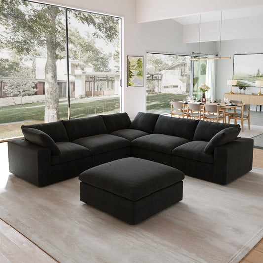 Classic Modular 5-Seater Corner Sectional + Ottoman in Black