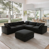 Classic Modular 5-Seater Corner Sectional + Ottoman in Black