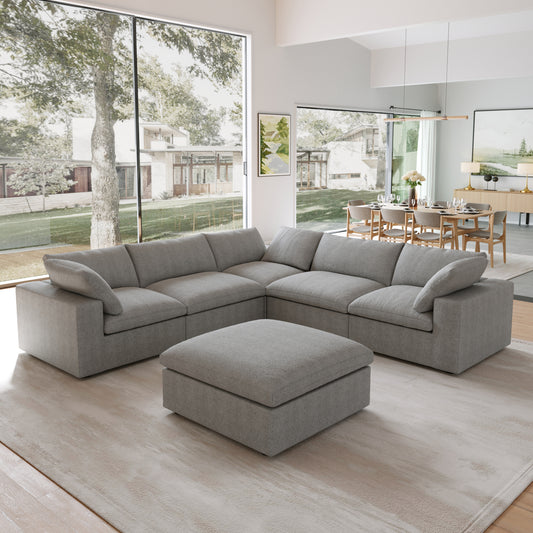 Classic Modular 5-Seater Corner Sectional + Ottoman in Gray