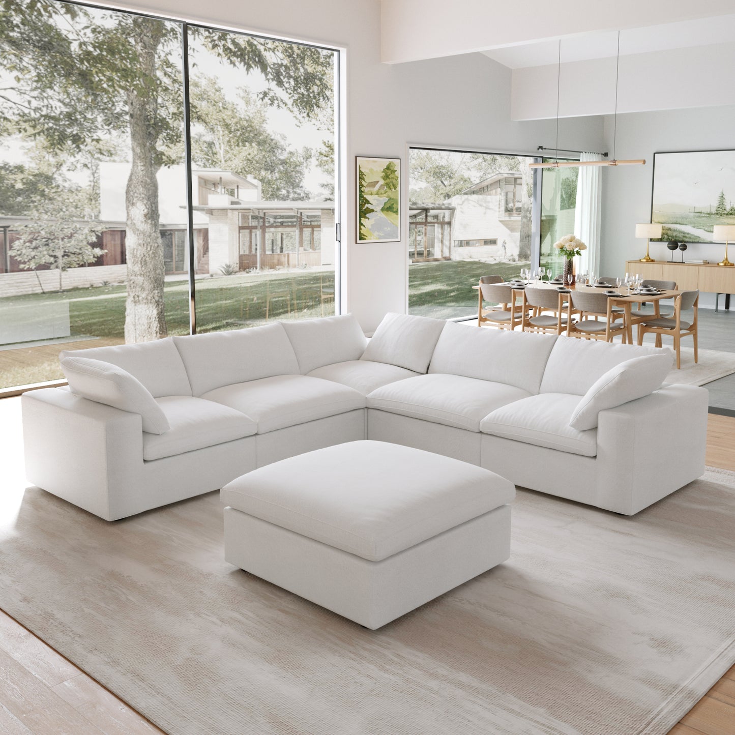 Classic Modular 5-Seater Corner Sectional + Ottoman in White