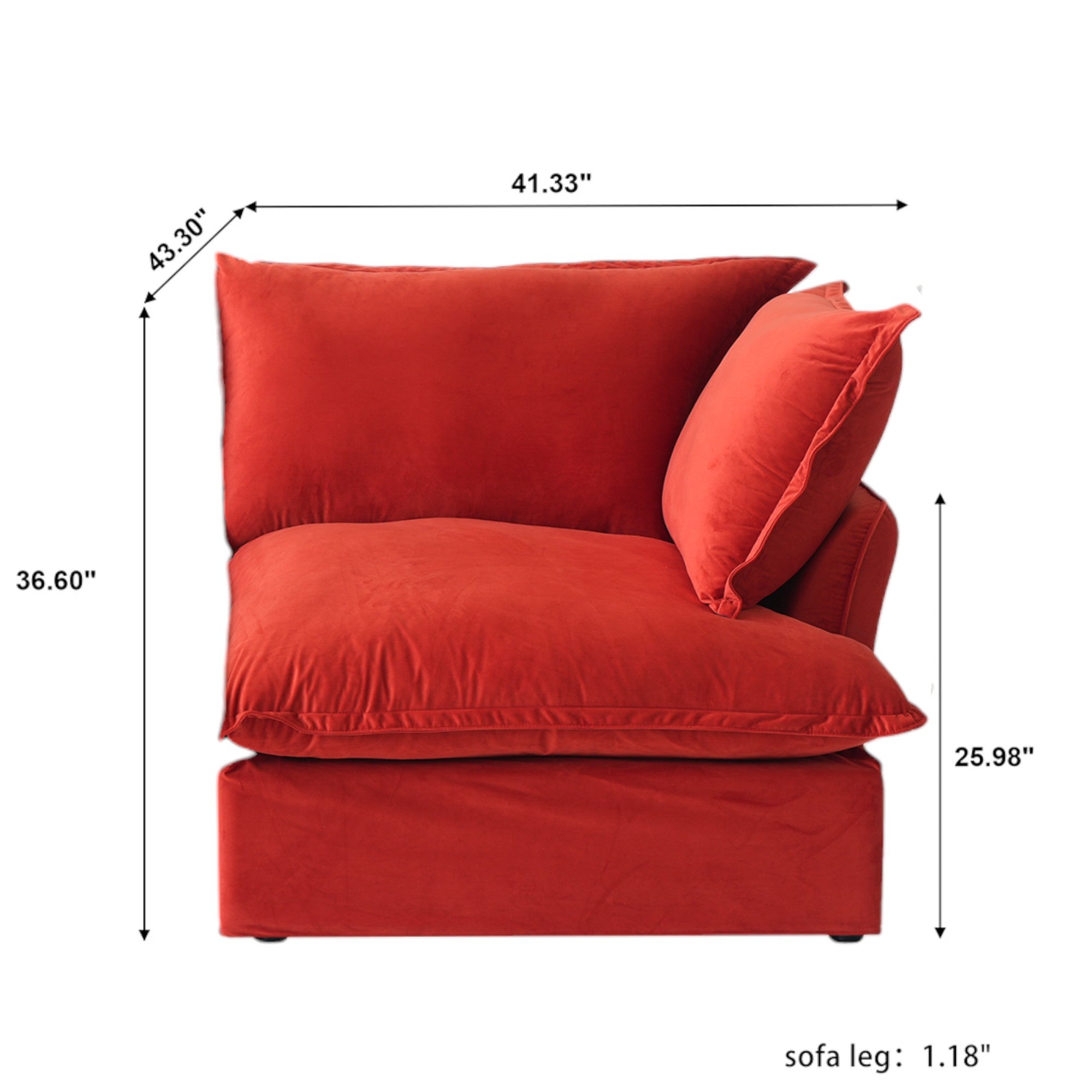 Modular Luxe Right Facing Armrest Piece in Red
