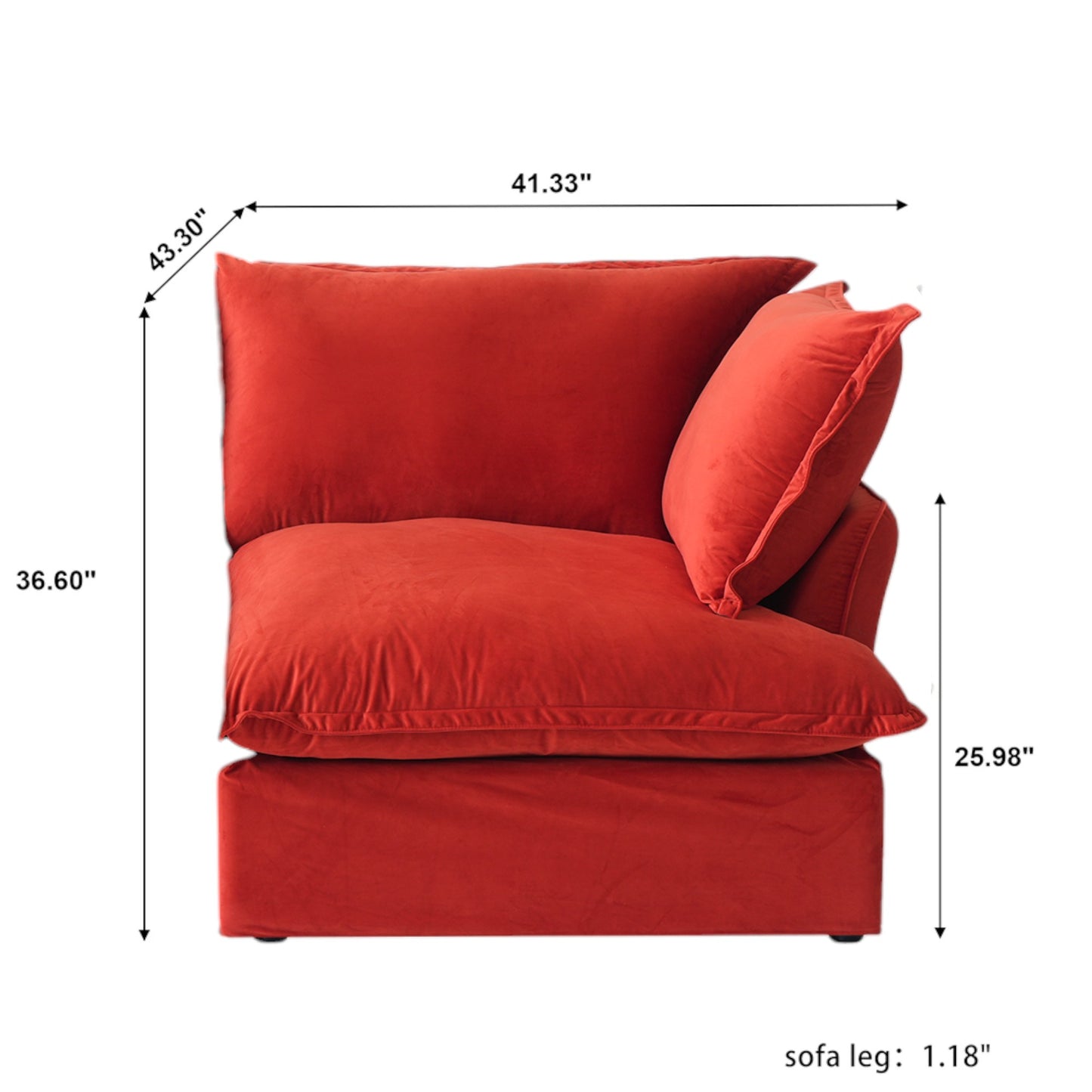 Modular Luxe Right Facing Armrest Piece in Red