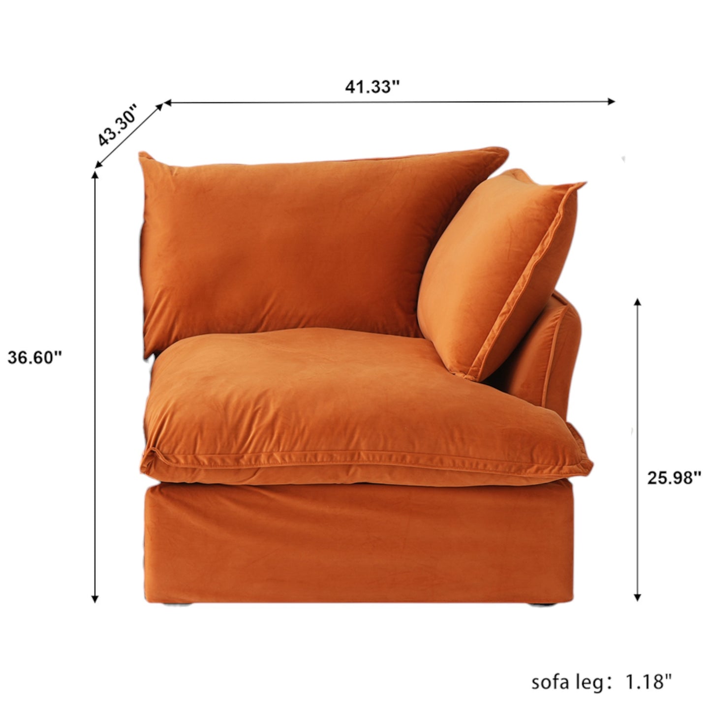 Modular Luxe Right Facing Armrest Piece in Orange