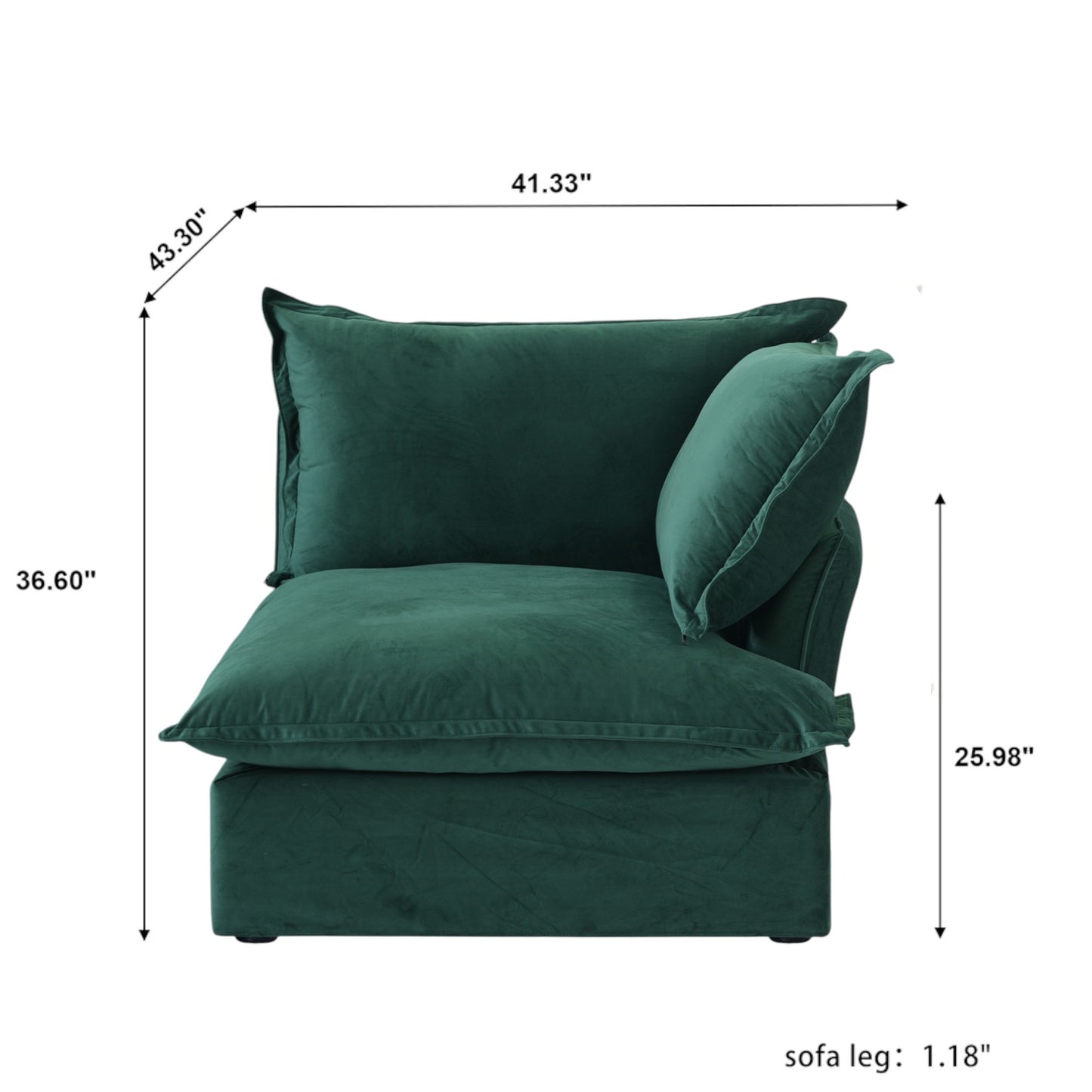 Modular Luxe Right Facing Armrest Piece in Pine
