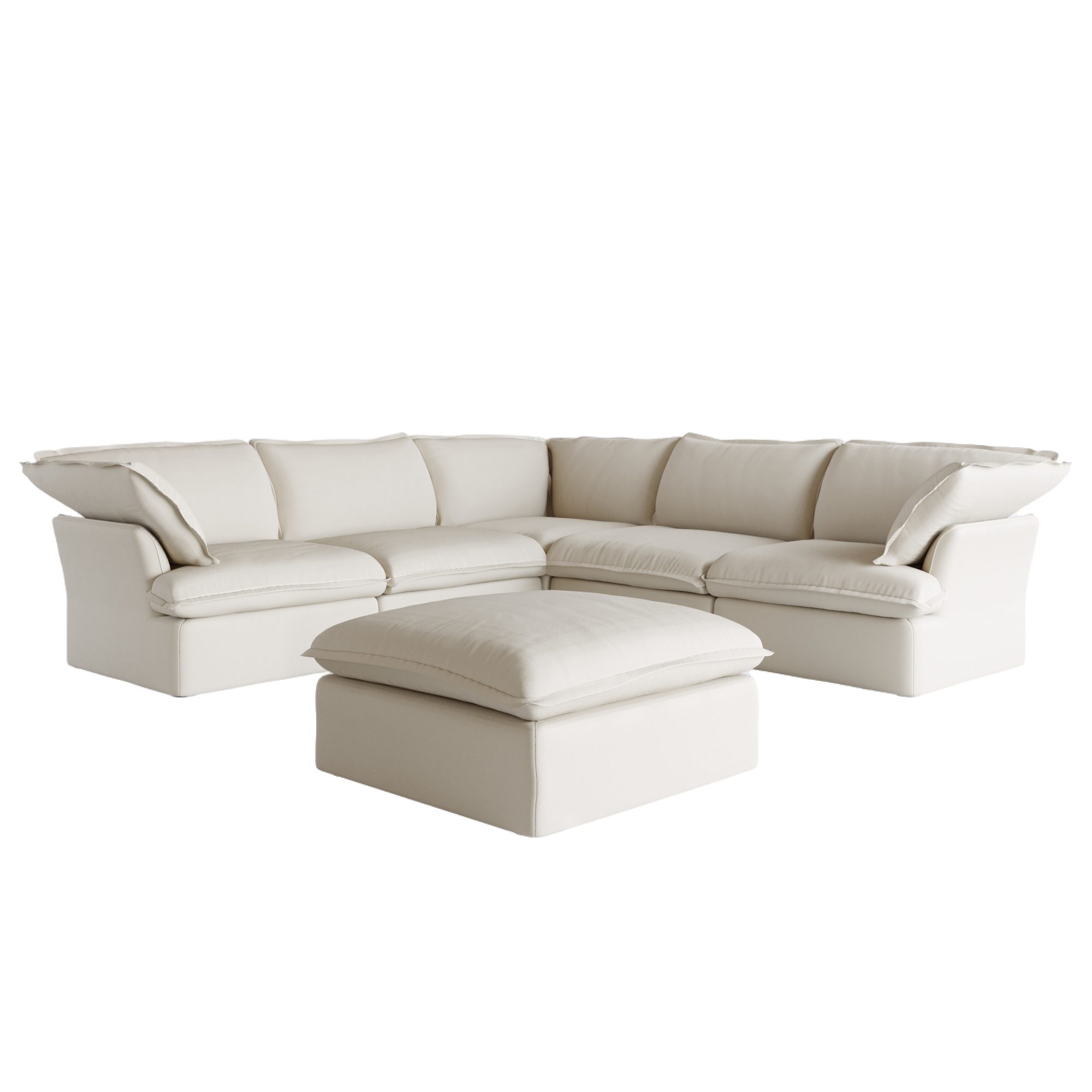 Modular Luxe 5-Seater Corner Sectional + Ottoman in Beige